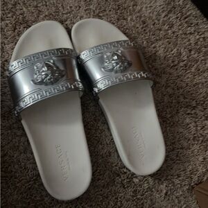 Versace Silver & White Slides